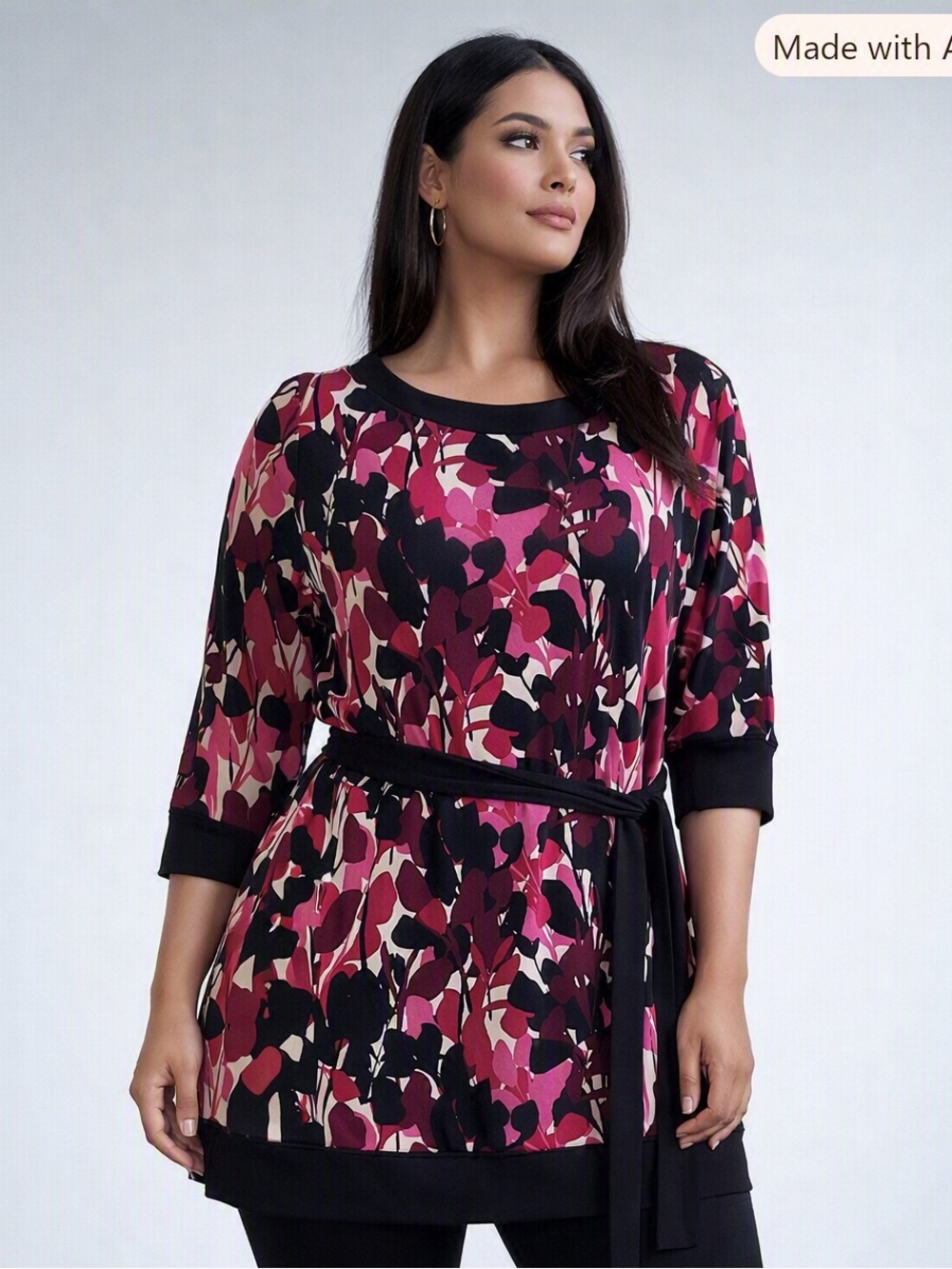 Dana Buchman Floral Self Belted 3/4 Sleeve Stretchy Top See Measurements Large
